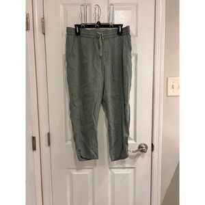 Magnolia Grace Olive Green Linen Blend Cropped Pants Elastic Waist Large